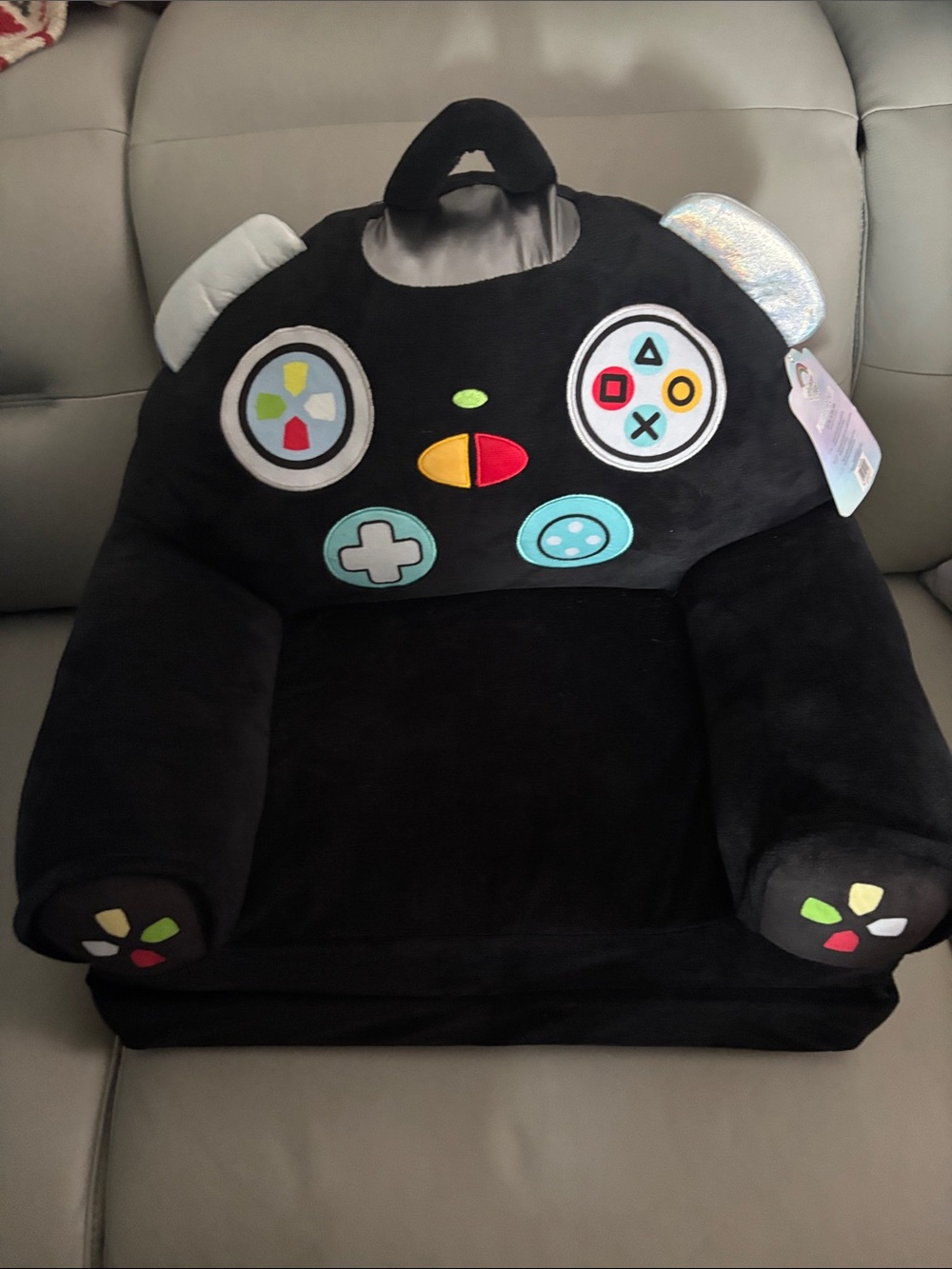 Plush Gaming Controller Kids Chair - Black Plush